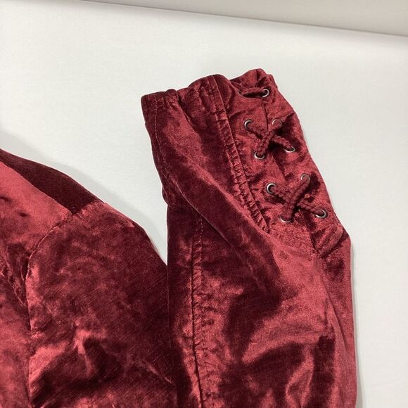 Torrid Red Velvet Jacket Velour Jacket Zip Front Laced Sides Laced Cuffs 2X - Picture 11 of 14
